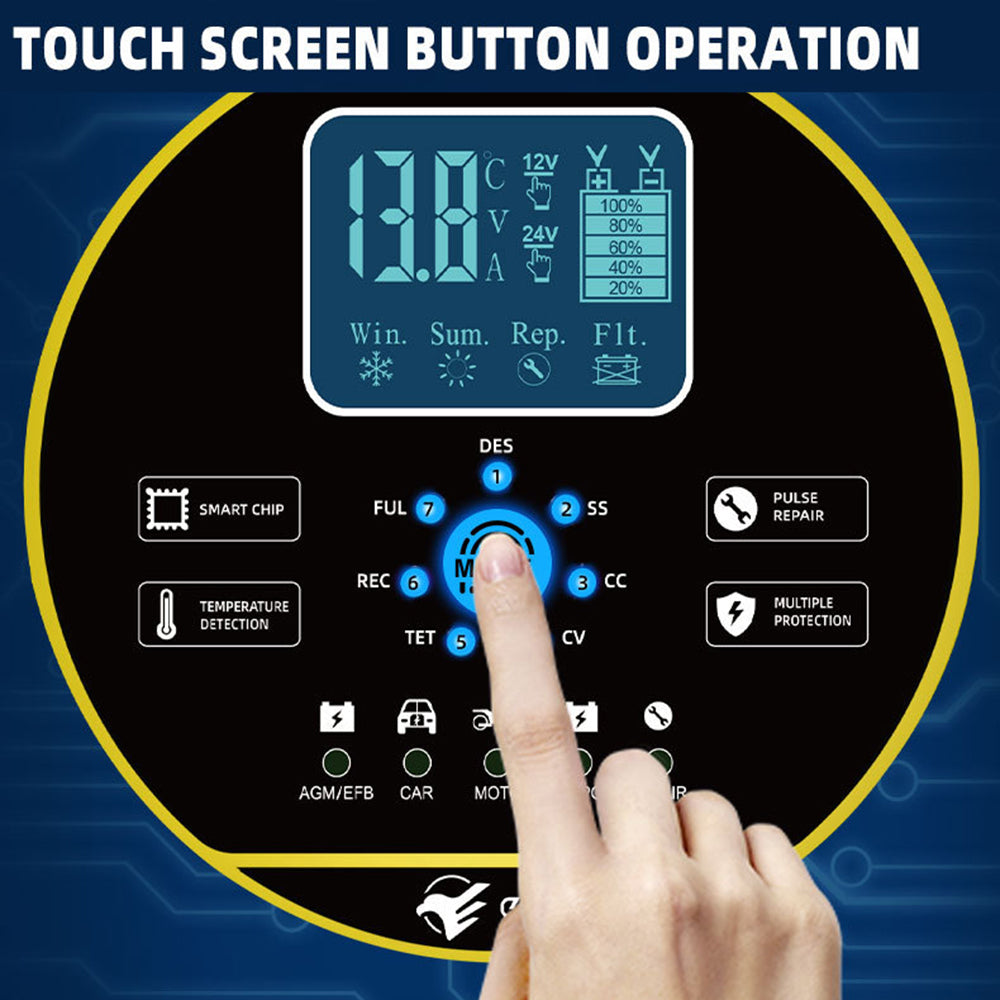 E-FAST TK-1500 Touch Screen Car Automatic Battery Charger for Lithium LiFePO4 AGM GEL Lead-Acid E-FAST TK-1500 Touch Screen Car Automatic Battery Charger for Lithium LiFePO4 AGM GEL Lead-Acid